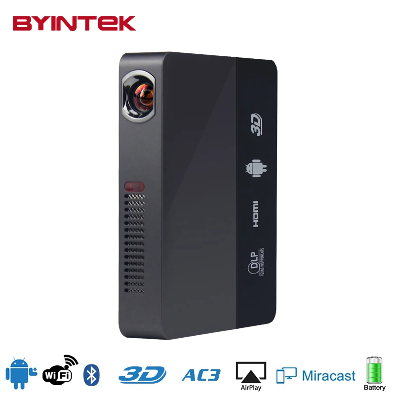 Byintek Новый MD325 Miracast Портативный 3D проектор Пико HD Smart Android USB Видео Wi-Fi Микро DLP LED