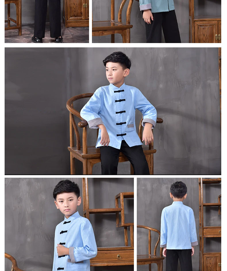 Традиционная китайская одежда в стиле Тан детская одежда для кунг-фу, традиционная одежда Hanfu для мальчиков костюм для национального меньшинства рубашка Тай-Чи, 89