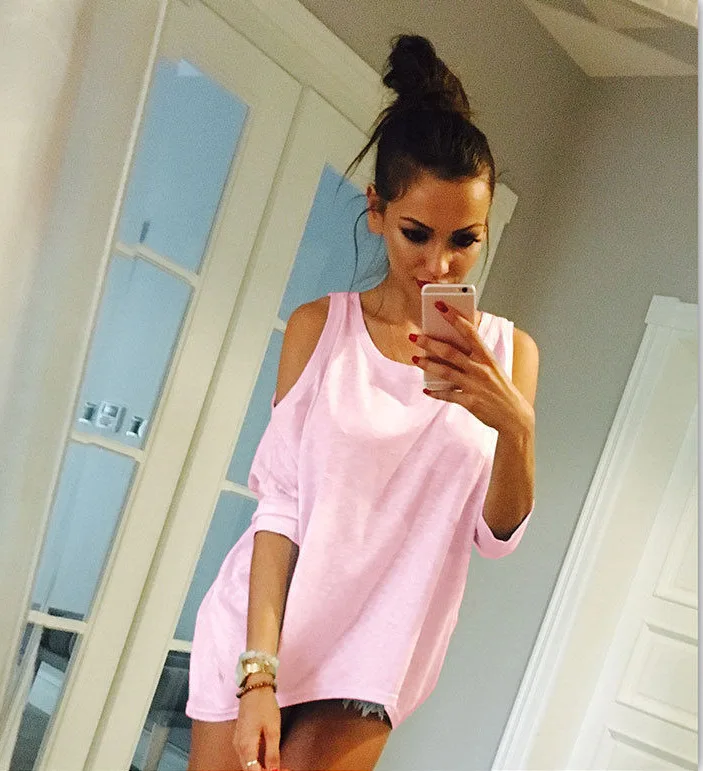 2017 Твердые многоцветные моды женская футболка выдалбливать Длинные осень