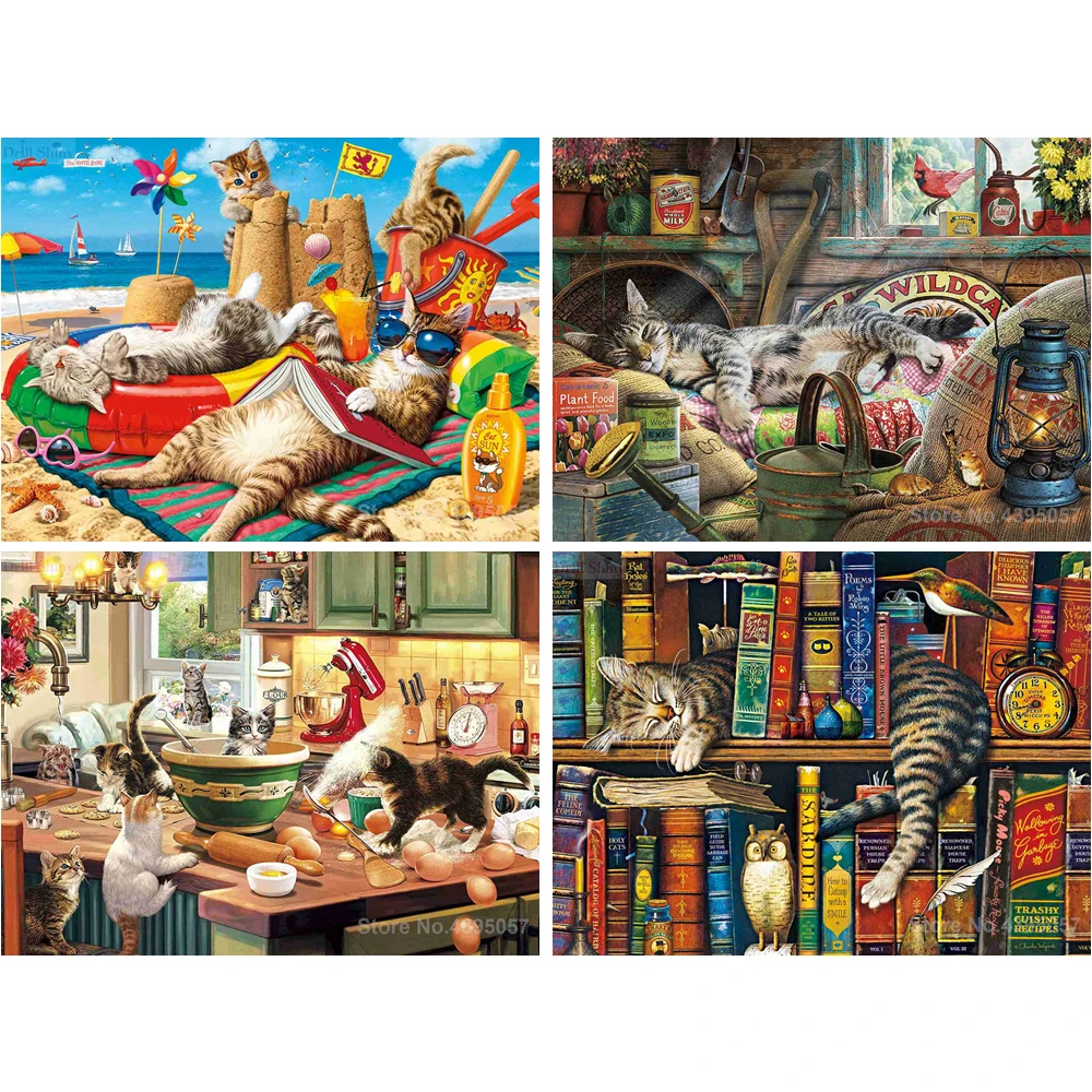 

5D DIY Diamond Painting Full Oils Cartoon Cats library Diamond Embroidery Animal Cross Stitch Embroidery Crafts Decoration gift