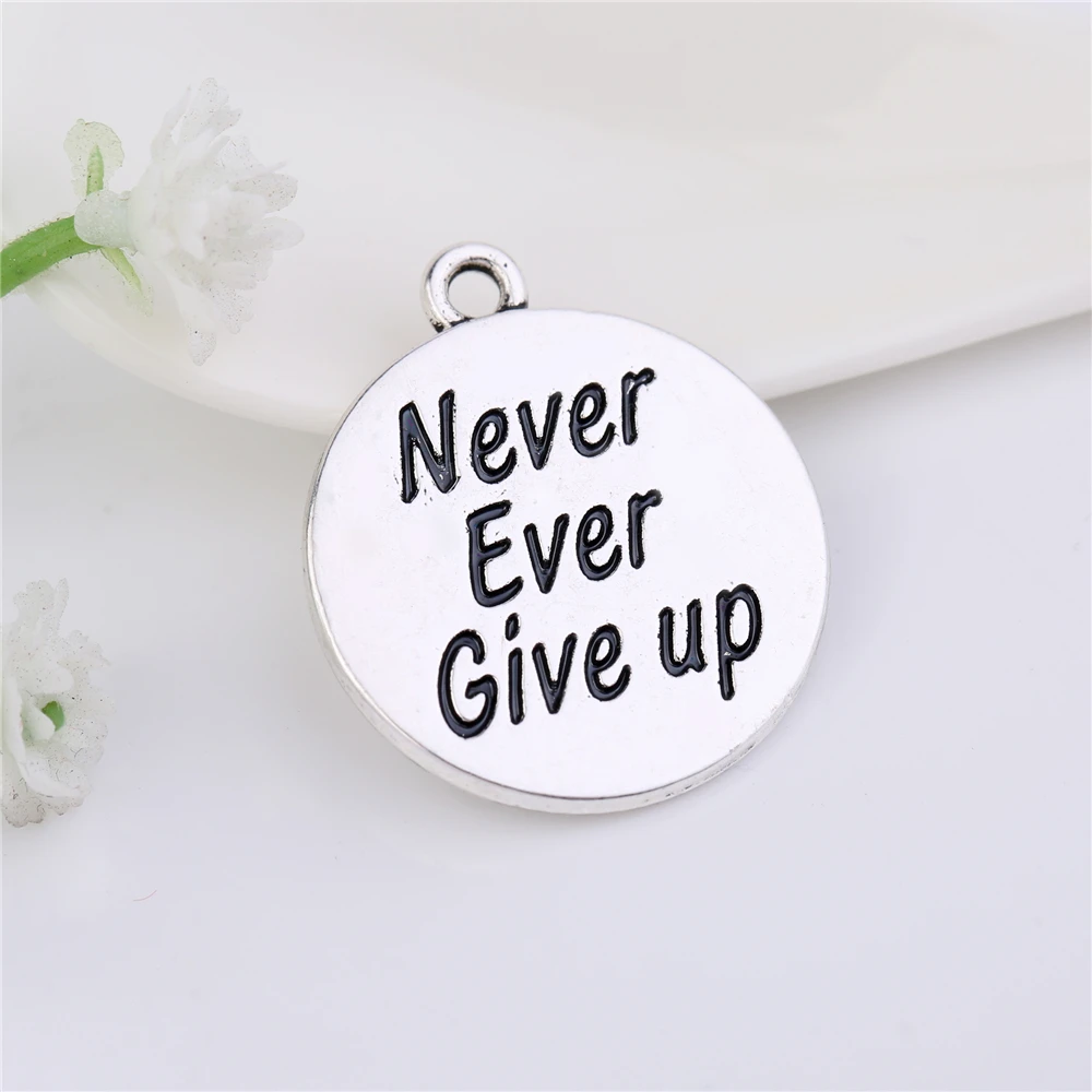 

Antique Silver Plated Engraved Never Ever Give Up Letter Charms