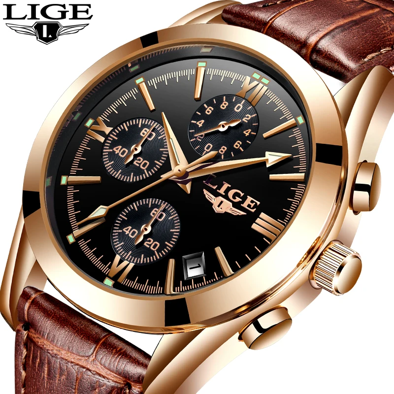 

LIGE Watch Men Sport Quartz Fashion Leather Clock Mens Watches Top Brand Luxury Waterproof Business Watch Relogio Masculino
