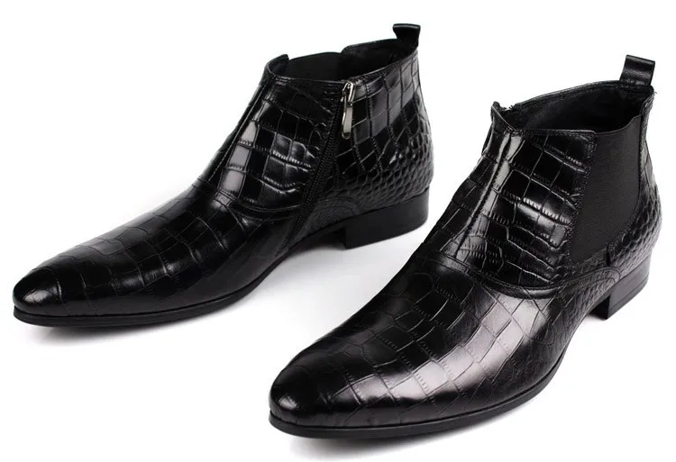 Мужские ботильоны в стиле ретро из крокодиловой кожи коричневого, коричневого, коричневого и черного цветов; ботинки «Челси» из натуральной кожи; Мужские модельные туфли в деловом стиле