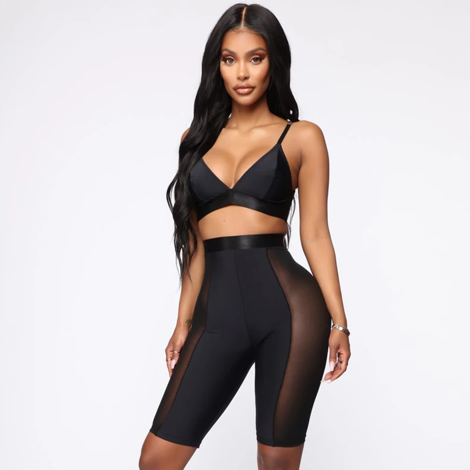 Adyce New Summer Women Club Bandage Sets Black Short Tops&Pant 2 Two Pieces Set Night Out Club Celebrity Evening Party Sets - Цвет: Black