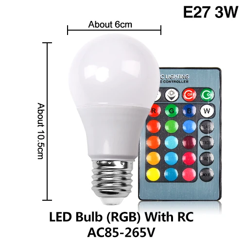 E27 E14 RGB светодиодный светильник 3 Вт 5 Вт 10 Вт цветной магический Точечный светильник с дистанционным управлением с регулируемой яркостью 24key светодиодный ночник 220В 220В праздничный бар - Испускаемый цвет: E27 3W With RC