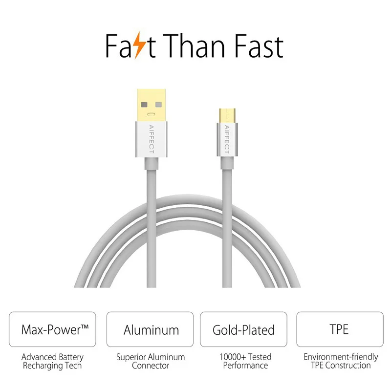 AIFFECT 5V3A USB кабель для зарядного устройства 1 м 5 металлический штекер Micro быстрая