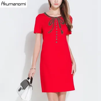 

Dress Loose Short Sleeves Bodycon Round Collar Bowknot Adornment Diamonds Cotton Summer Dress Plus Size 5XL 4XL XXXL XXL XL L M
