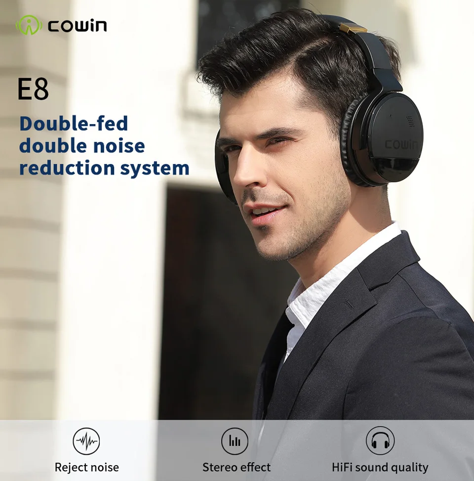 Cowin e8 HIFI активные наушники с шумоподавлением ANC беспроводные Bluetooth наушники с микрофоном, стерео наушники с глубоким басом