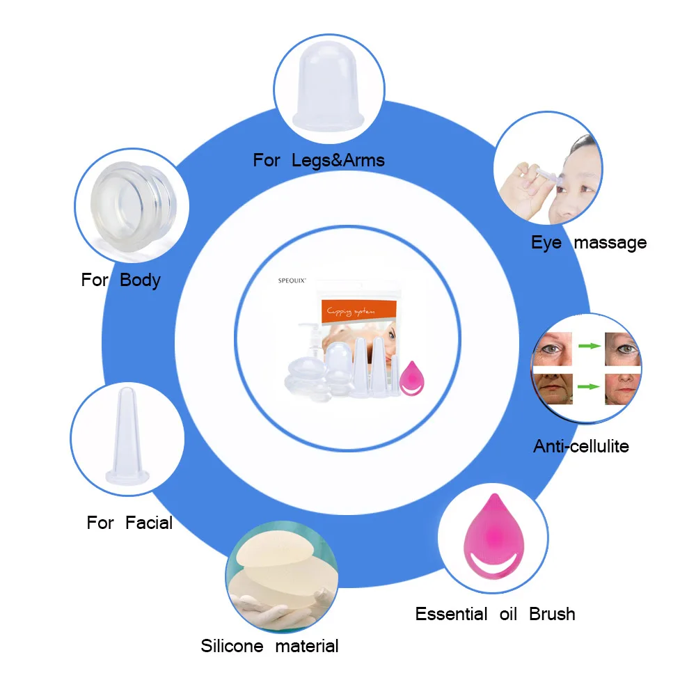 7 шт., баночный массаж лечение лица и тела, Набор вакуумных силиконовых чашек для тела, для триггера, для снятия боли, для лечения целлюлита