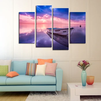 

Drop Shipping Unframed 4 panel Purple Sky Sea Sunset Scenery Picture Canvas Prints Painting for Home Decor Art Seascape