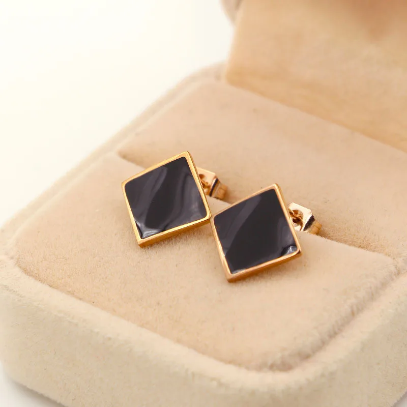 Martick Vintage Classic Style Earrings With Square Black Drop Oil Camber Design Stud For Women Jewelry E176 | Украшения и