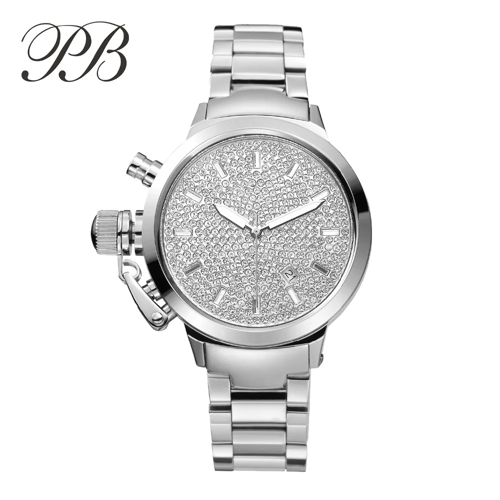 PB Luxury Fashion Brand font b Watch b font Women Austria crystal Stainless Steel Ladies Wristwatch