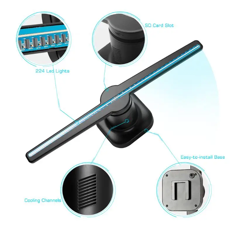 Universal LED Holographic Projector Portable Hologram Player 3D Dispaly Fan Unique UK EU US plug switch converter