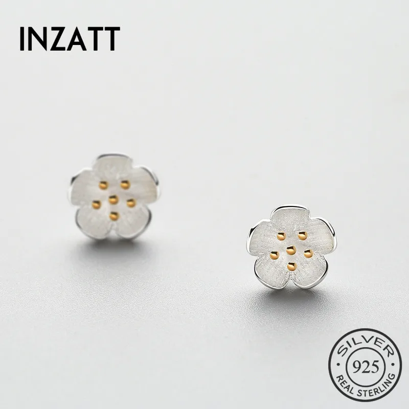 

INZATT Romantic Real 925 Sterling Silver Plant Stud Earrings Cute Flower For Women Charm Party Fashion Jewelry ACCessories Gift