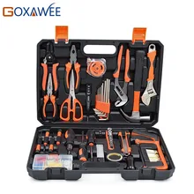 GOXAWEE 120pcs Hand Tool Set General Household Hand Tool Kit with Plastic Toolbox Hammer Plier Screwdriver