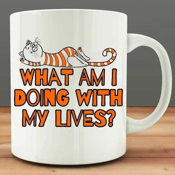 

What Am I Doing with My Lives Mug Funny Cat Mug Ginger 11 Oz Coffee Mug