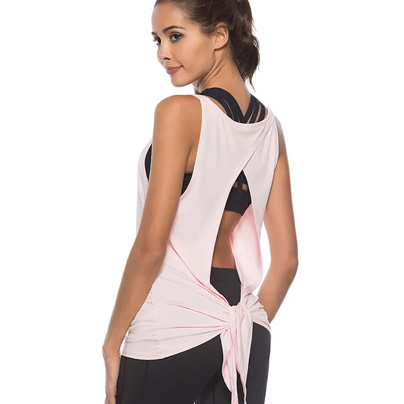 

Breathable Tie Quick Dry Sports Top Fitness Black Crop Top Sleeveless Women Yoga Shirts Running Shirt Gym Clothes Tank Tops