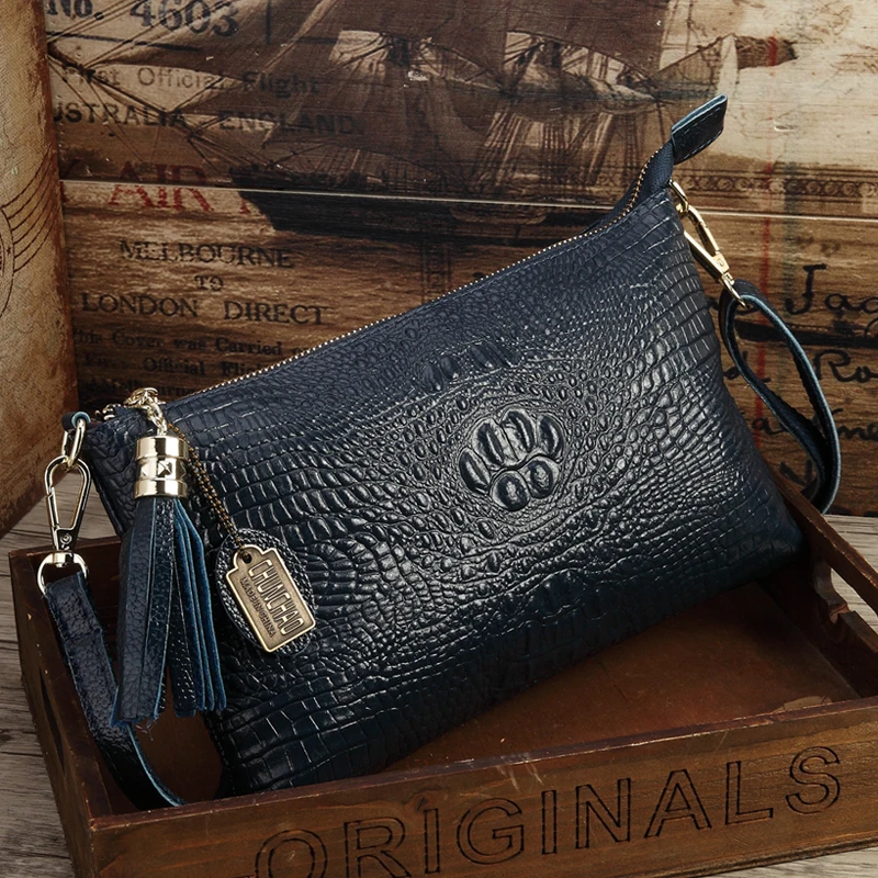 

2019 Genuine Leather Women Clutch Vintage Crocodile Pattern Shoulder Bags Evening Party Messenger Bags makeup bag hand bag