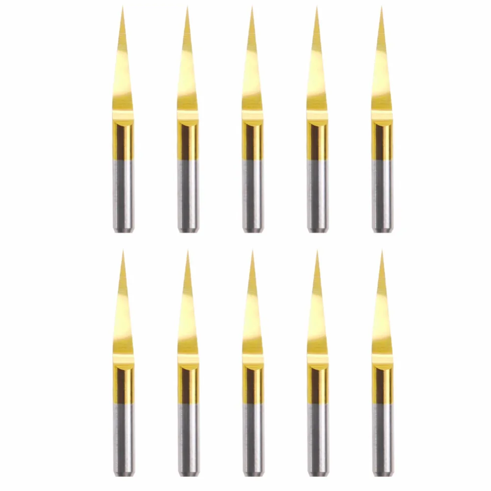 

10PCS 10 Degree 0.1mm Tungsten Steel Milling Titanium Coated Carbide PCB Engraving CNC Bit Router Tools Cutting Consumables