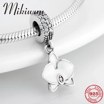 

925 Sterling Silver Charms White Enamel Butterfly Flower CZ Pendants Fit Original Pandora Charm Bracelet Jewelry Making