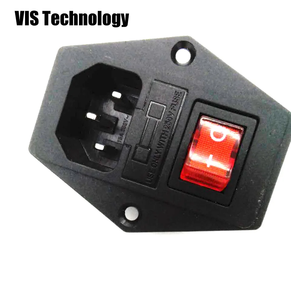 

1pc 10A/250V 3pin AC power socket with Power Rocker Switch Fused