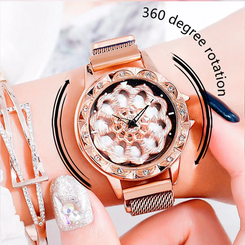 

Fashion Ladies Crystal Quartz Wrist Watches relogio feminino 2019 New Women Bracelet Watch Women's Rotating Magnetic Lucky Watch