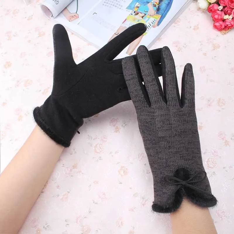 Новое поступление, элегантные женские кашемировые зимние перчатки, теплые, с бантом, ветрозащитные, шерстяные, теплые, с бантом, Pom guantes