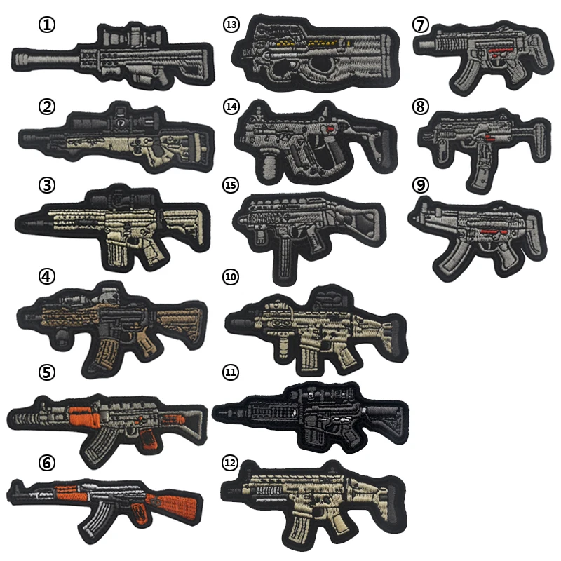 

GUN Assault PISTOL RIFLE Sniper Airsoft Patch Machine Gun Embroidered Gun Shape Patches RIFFLE CLUB SOW ARMY BLACK BADGE