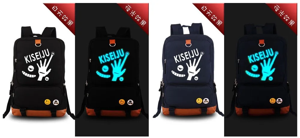 2017 аниме однако Kiseiju миги светящиеся печатных рюкзак холст мода рюкзак школьные сумки для мальчиков's рюкзаки, школьный рюкзак