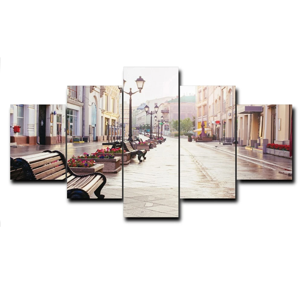 

Laeacco Canvas Painting Calligraphy 5 Panel City Street Wall Artwork Posters and Prints for Living Room Bedroom Home Decoration