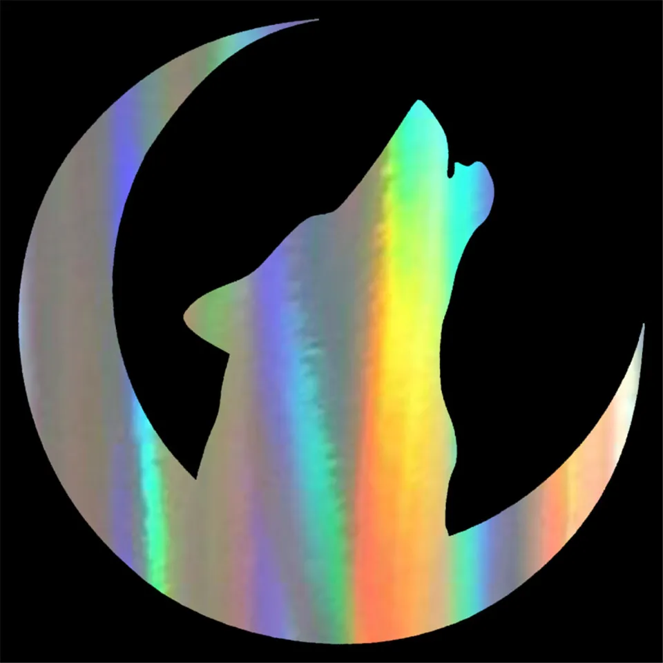 Howling Wolf On The Crescent Classic Car Body Stickers Vinyl Car Styling Decorative Decal BlackSilverLaser 1515cm (4)
