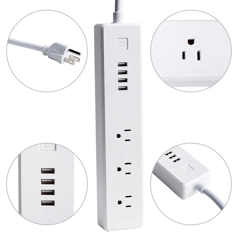 Pаспродажа Wi Fi Мощность полосы США Plug умный сетевой фильтр 3 розетки переменного тока 4 Порты usb Wifi адаптер голос Управление для дома P15