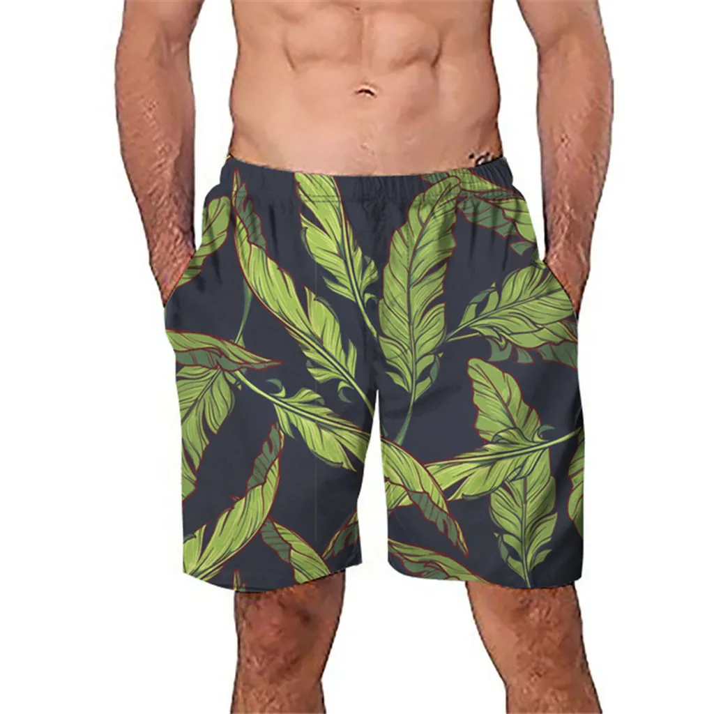 

2019 Plantain Leaf Print Men Swimsuit Summer Elastic Men Swimming Trunks Beach Bathing Swimwear Shorts Swimsuit Sunga Trousers