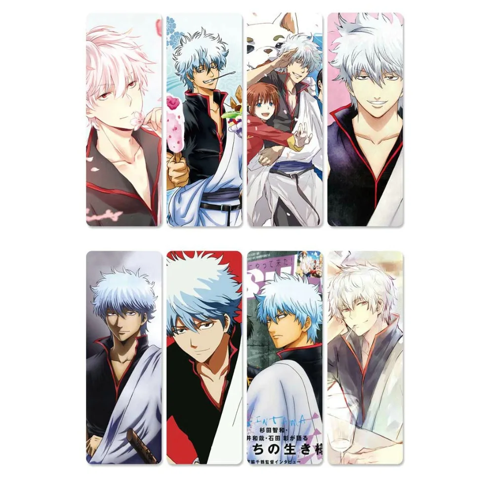 

8pcs/Sheet Anime GINTAMA Bookmarks Waterproof Transparent PVC Plastic Bookmark Colorful Kids Cartoon Book Marks Bookmarkers