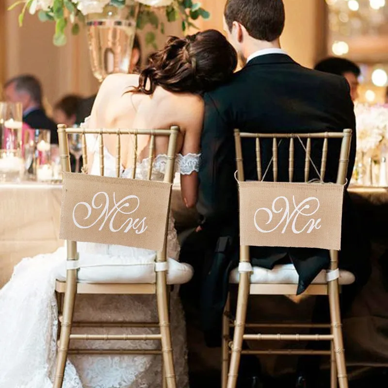 2pcs Pack Mr Mrs Burlap Chair Banner Set Photography Signsmark