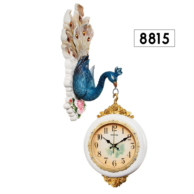 Настенные часы Павлин современный дизайн Двусторонняя 3D гостиная европейские часы немой креативный животный модный двусторонний домашний декор - Цвет: 8815
