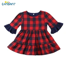 LONSANT; платья для малышей; одежда в красную клетку для маленьких девочек; праздничное платье принцессы с длинными рукавами и рюшами; Одежда для маленьких девочек; Vestido