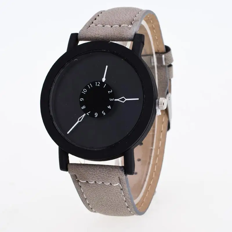 Новые модные креативные женские часы Мужские кварцевые часы бренд Уникальный циферблат дизайн пары часы кожаные Наручные часы Часы Подарки - Цвет: khaki black