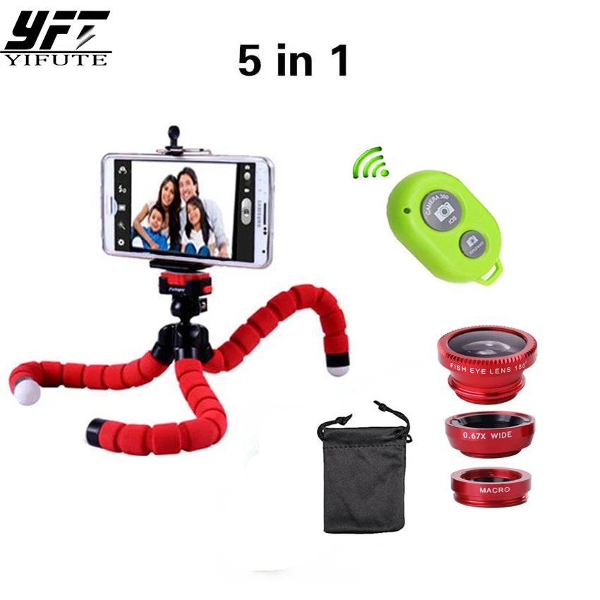 YIFUTE 5in1 Camera Lens Kit Fisheye Fish eye Lens Bluetooth shutter font b Tripod b font