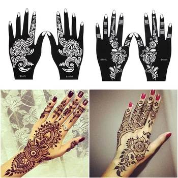 

2Pcs/Set Professional Henna Stencil Temporary Hand Tattoo Body Art Sticker Template Wedding Tool India Flower Tattoo Stencil