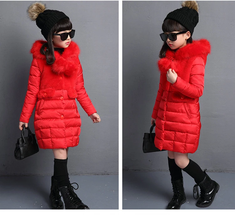 Новинка; зимние теплые хлопковые куртки для девочек; детская модная тонкая куртка с большим меховым воротником; детская ветрозащитная верхняя одежда с капюшоном; пальто