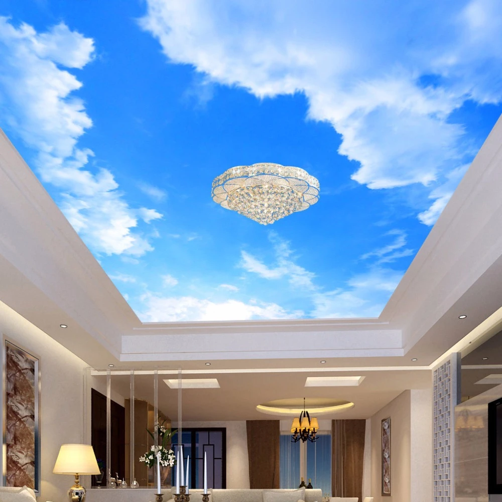 Custom 3d Photo Wallpaper Blue Sky And White Clouds Ceiling Mural Living Room Bedroom Ceiling Background Decoration Painting Wallpaper Blue Sky Ceiling Murals3d Photo Aliexpress