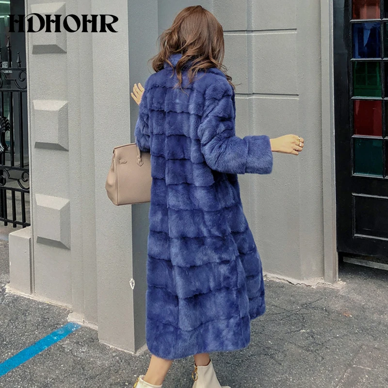 

HDHOHR 2019 Real Whole Mink Fur X-Long Coat Factory Direct Sale Winter Slim Warm Female Mink Fur Long Turn-down Collar Jacket
