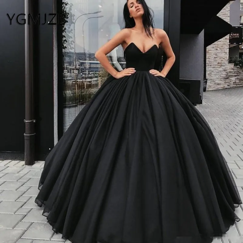 Black Puffy Ball Gown Evening Dresses 