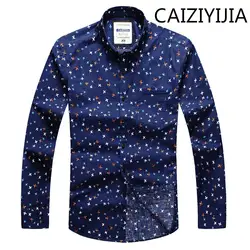 CAIZIYIJIA Мужская Печатных Сельма fit рубашка с длинными рукавами высокое Качественный хлопок Цветочный Camisa социальной Masculina