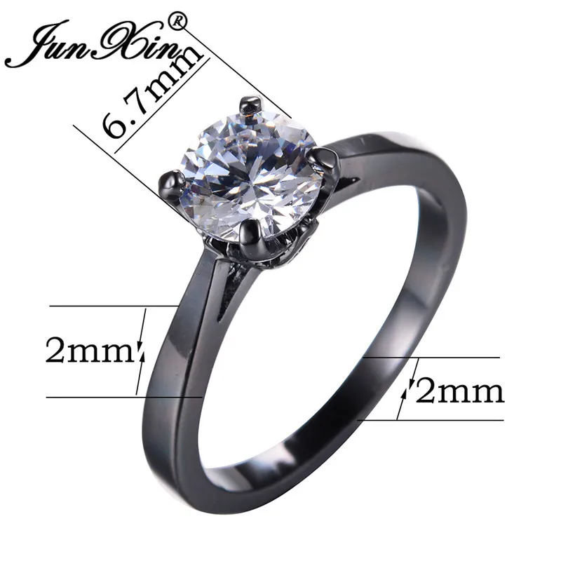 JUNXIN Multicolor Zircon Round Thin Rings For Women Black Gold Filled Red Blue White Pink Stone Wedding Bands Minimalist Jewelry
