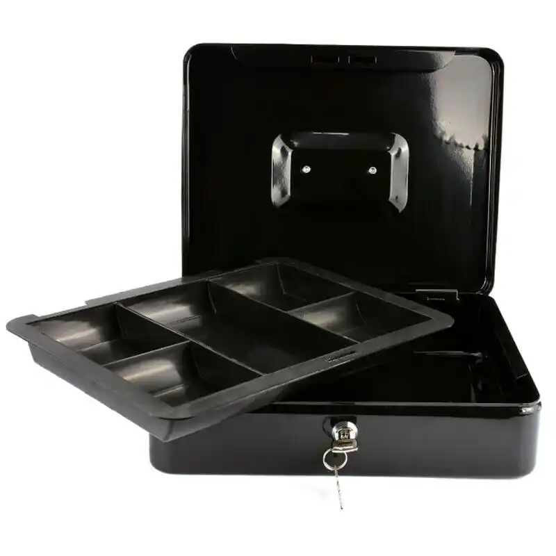 Metal Cash Box Money Bank Deposit Steel Tin Security Safe Petty Key Lockable