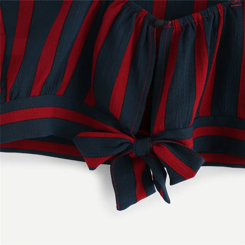 Women's Summer Casual Sexy V Neck Sleeveless stripe Stripe Seft Tie Back Crop Cami Tops Camisole Shirt Vest #4M19 (8)