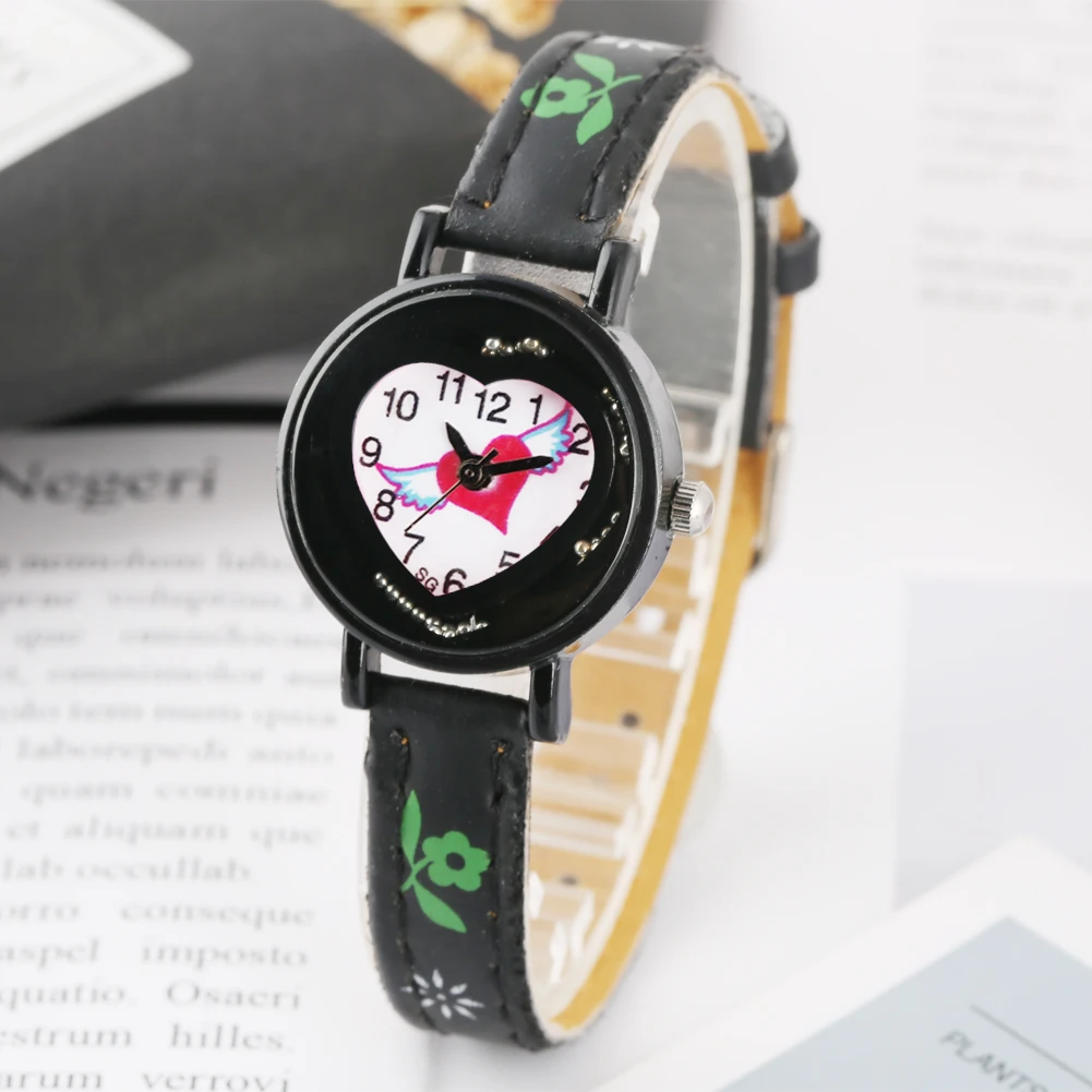 Детские кварцевые аналоговые часы в форме сердца из искусственной кожи ремешок часы изящный циферблат с зыбучим песком шары наручные часы