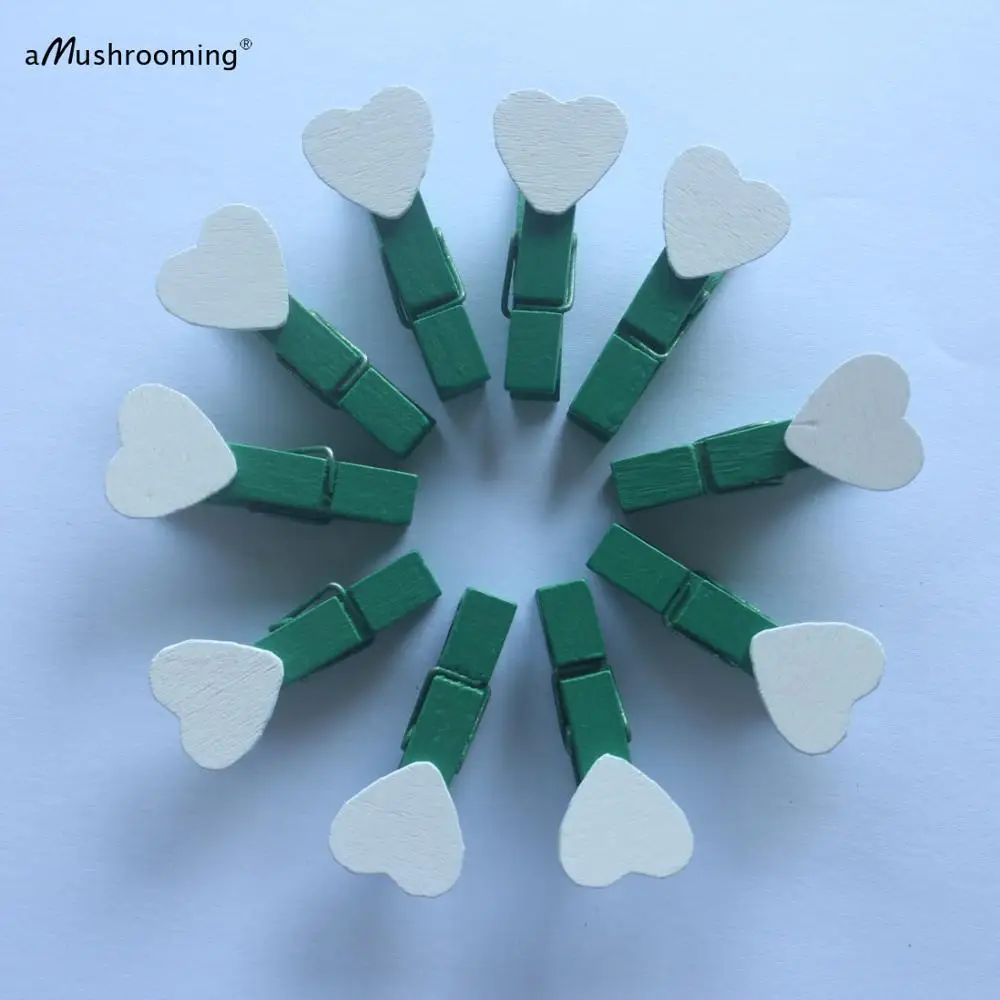 10x white heart mini clothespins, heart clothespins, natural wooden mini clothespins, wedding